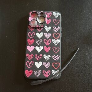 Heart Pattern Phone Case - Black and Pink 14 PRO MAX
